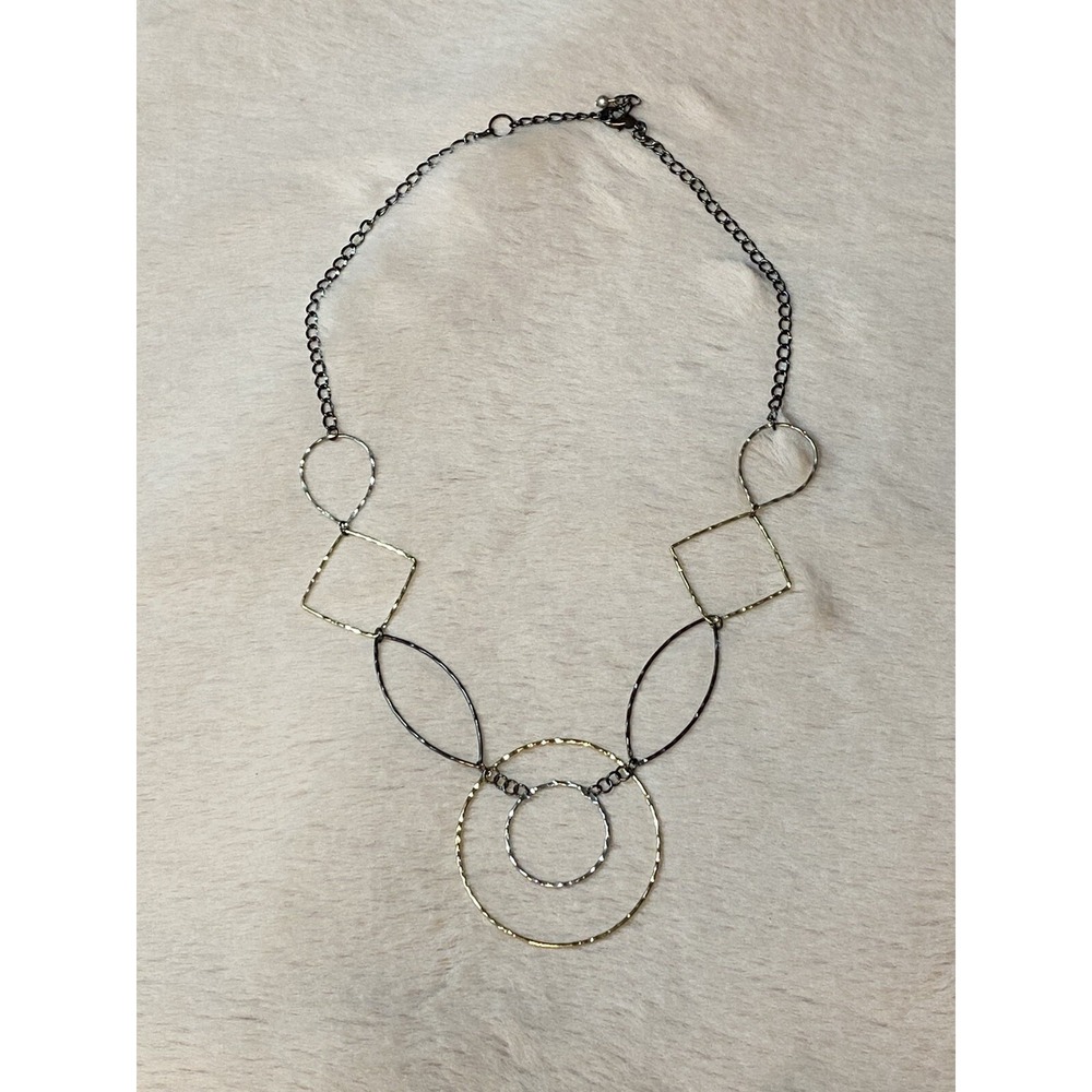 Gunmetal Black Gold Silver Necklace Chain Hammered Geometric Links Round Square